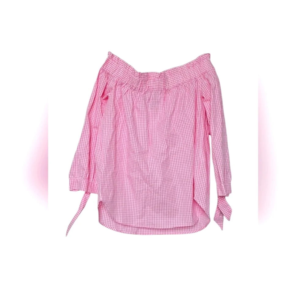 H&M Gingham Off Shoulder Top Pink Plaid Coquette Preppy Cotton NEW Womens XS